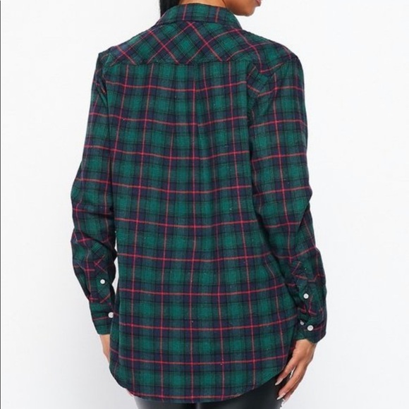 NEW FALL UNISEX HUNTER GREEN MULTI PLAID FLANNEL LONG SLEEVE BUTTON UP SHIRT - Picture 3 of 5